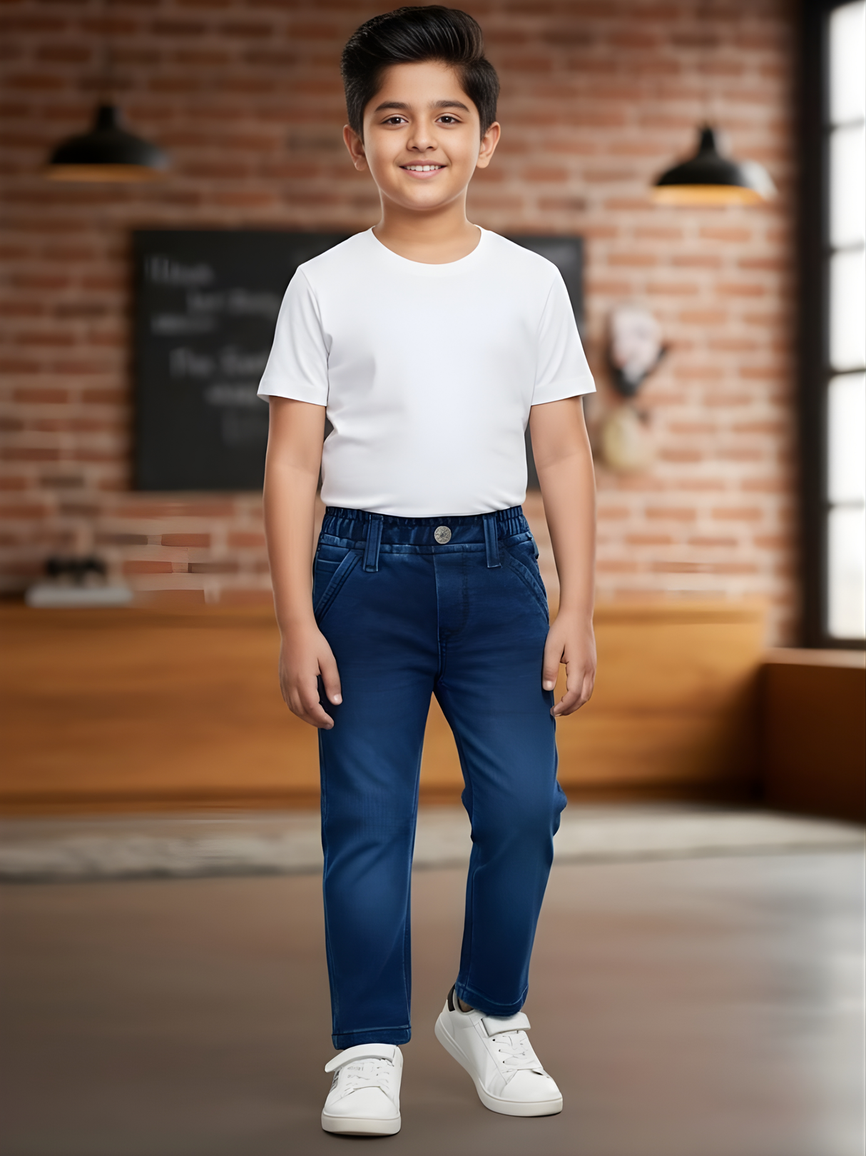 Boys' Classic Blue Denim Jeans with Elasticated Waistband