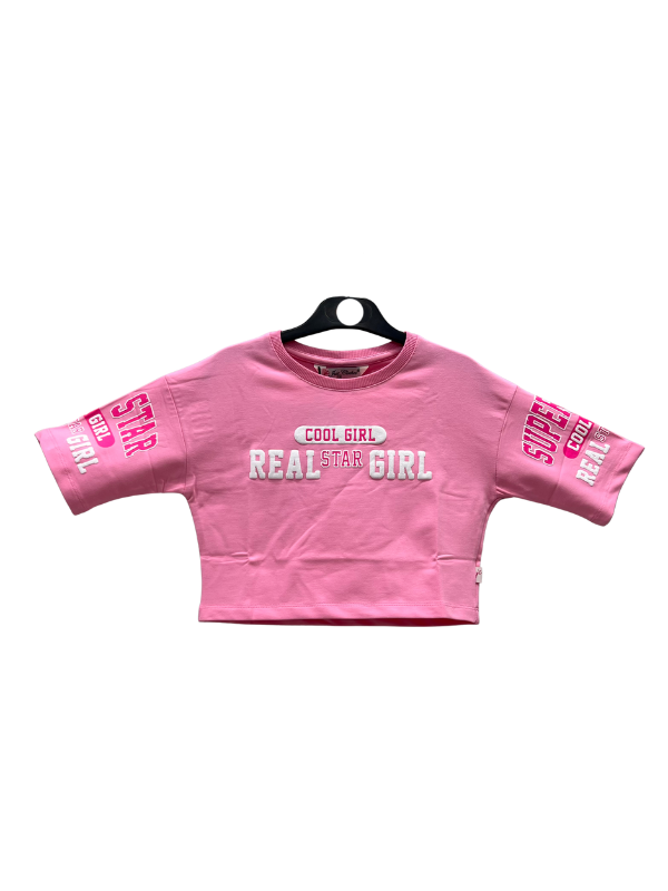 Girls Pink Graphic T-Shirt and Shorts Set - "Cool Girl" and "Real Star" Print