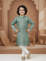 Boys' Mint Green Geometric Print Kurta Pajama Set