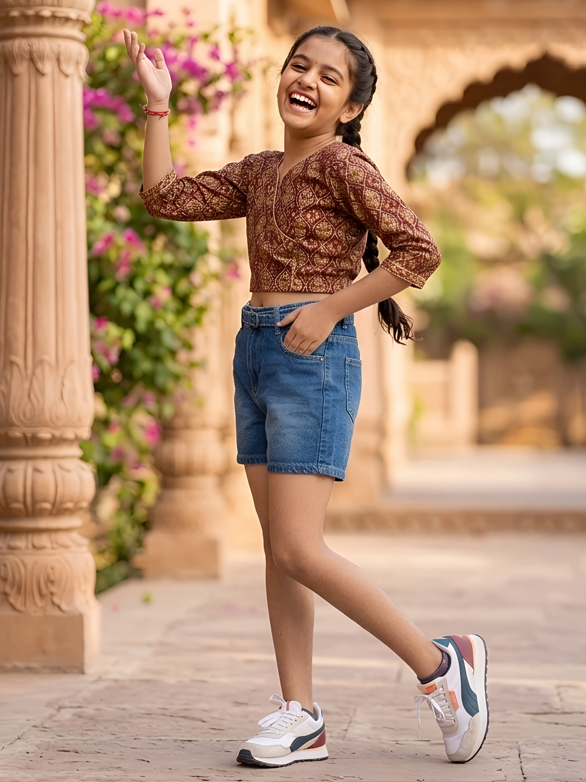 Girls Classic Mid-Rise Blue Denim Shorts