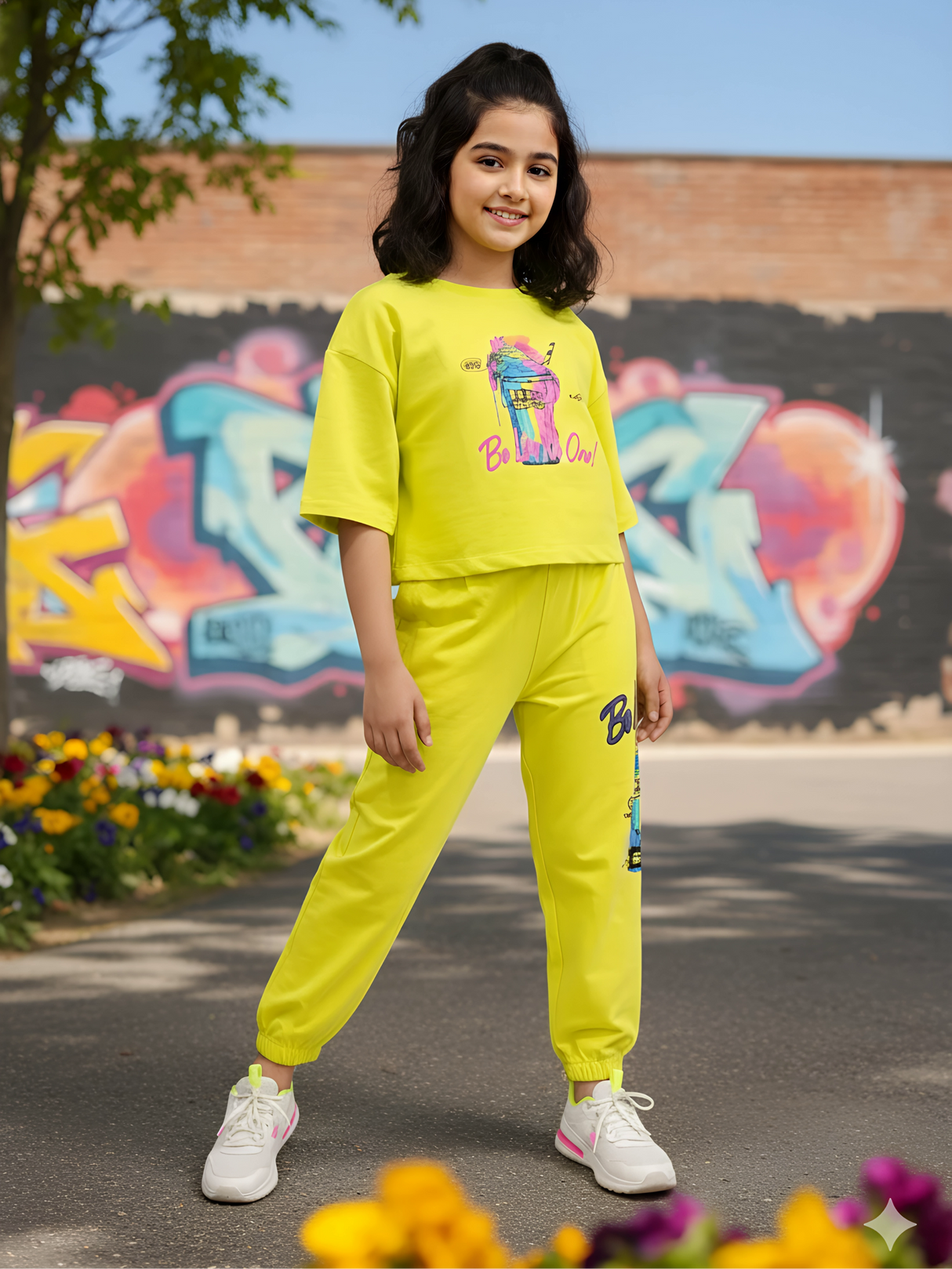 Girls' Neon Green "Be Loved" Graphic Coordinate Set