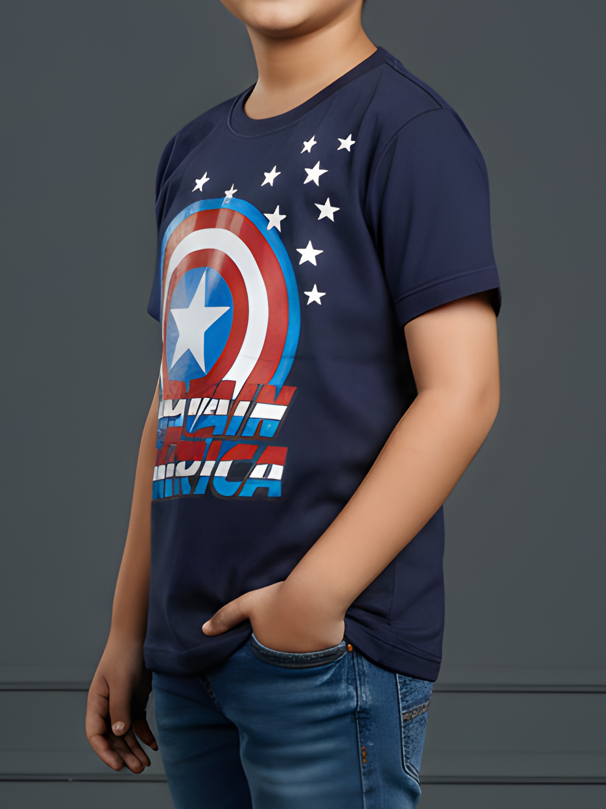 Boys' Navy Blue Captain America Shield Graphic T-Shirt