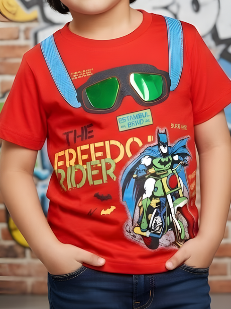 Boys "Freedom Rider" Graphic Tee – Crimson Red