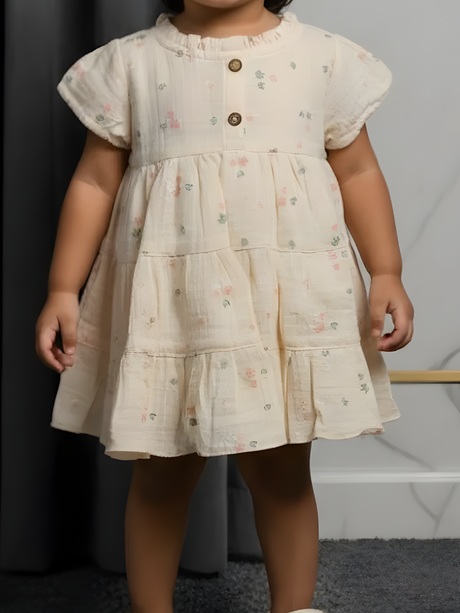 Pale Yellow Floral Tiered Frock
