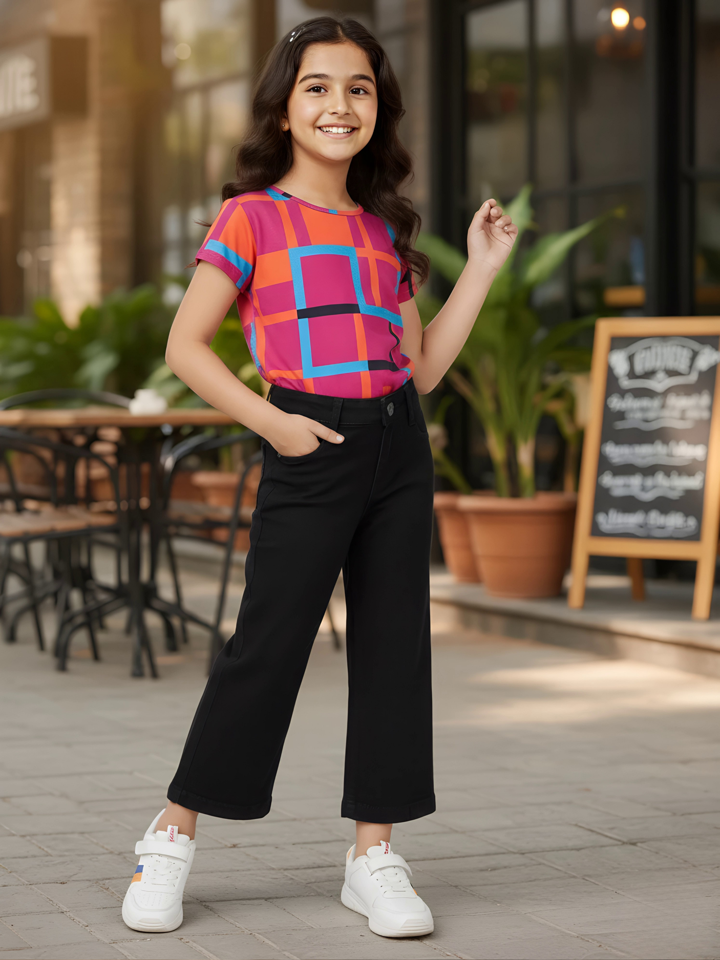 Girls' Classic Black Wide-Leg Denim Jeans - Comfort Fit