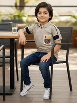 Boys' Sporty Grey Quarter-Zip Polo T-Shirt