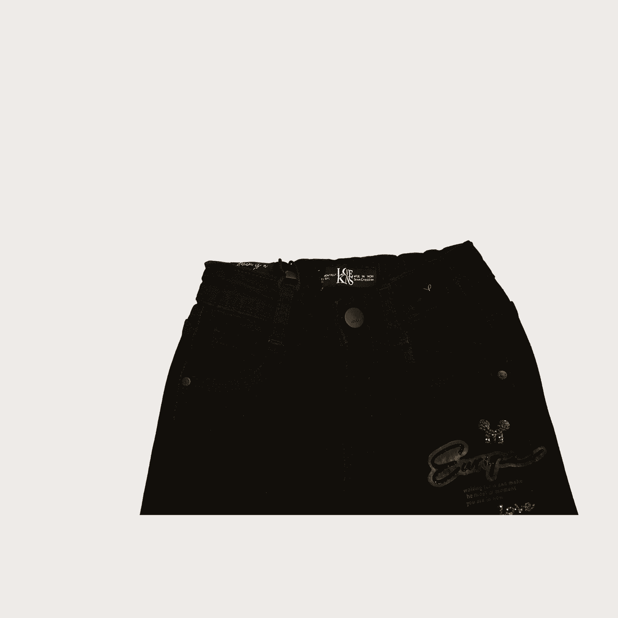 Girls Casual Plain Jeans Pant Half Elastic - Black