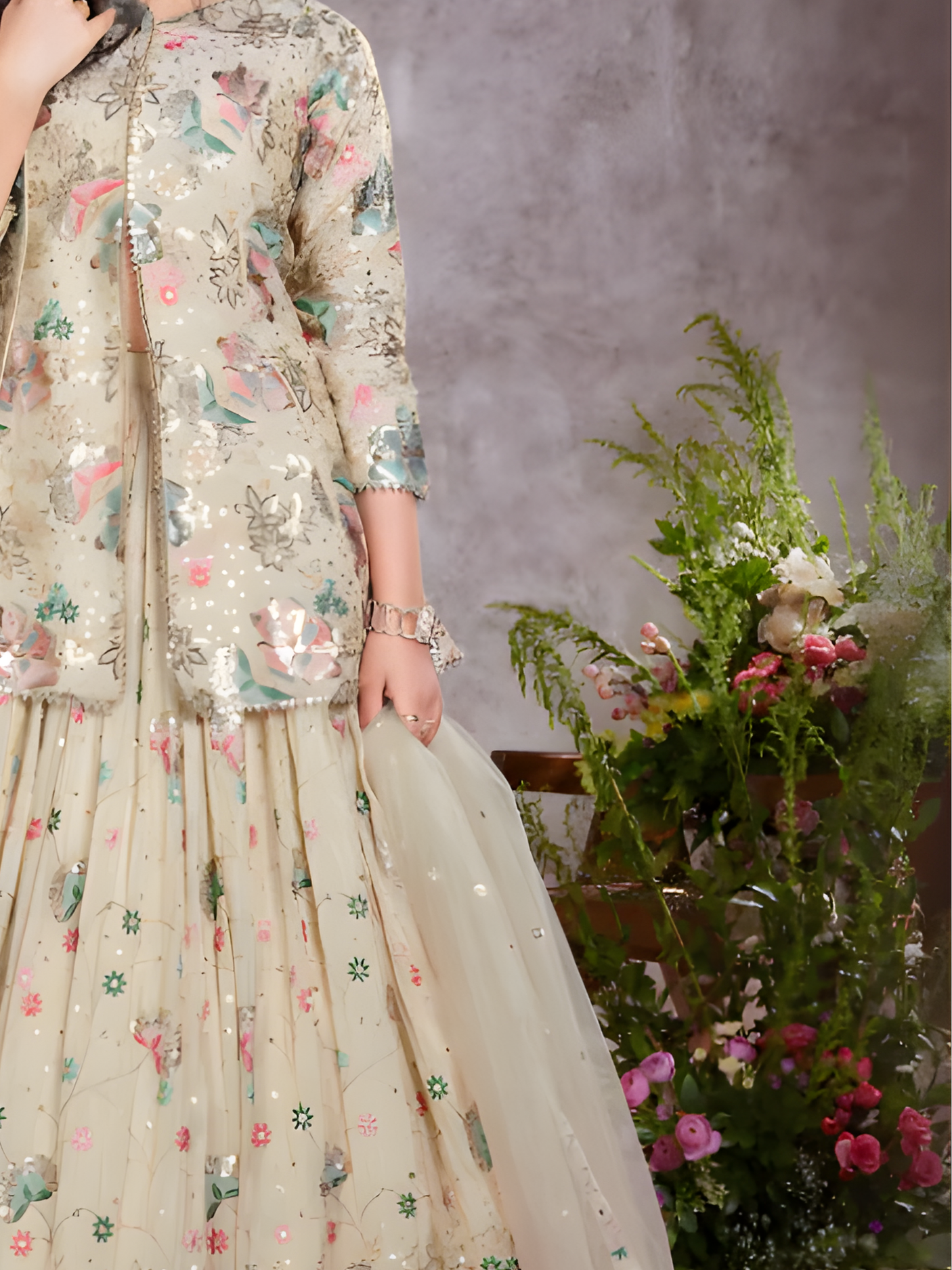 Girls' Multi-Color Rajasthani Print Crop Top Lehenga Choli Set