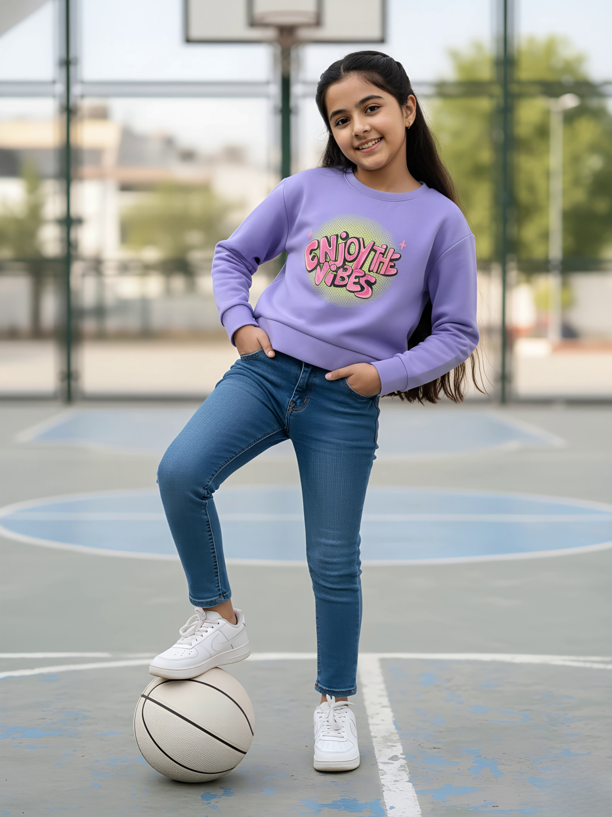 Girls "Enjoy The Vibes" Graphic Sweatshirt