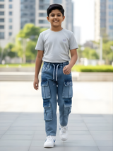 Boys' Light Blue Multi-Pocket Denim Cargo Pants