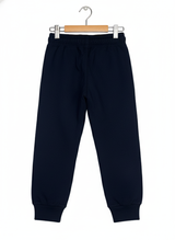 Boys' Navy Blue Fleece Jogger Track Pants with Neon Green Drawstring