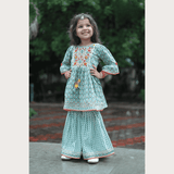 Girls Traditional 3/4th Sleeves Sharara Set - Green