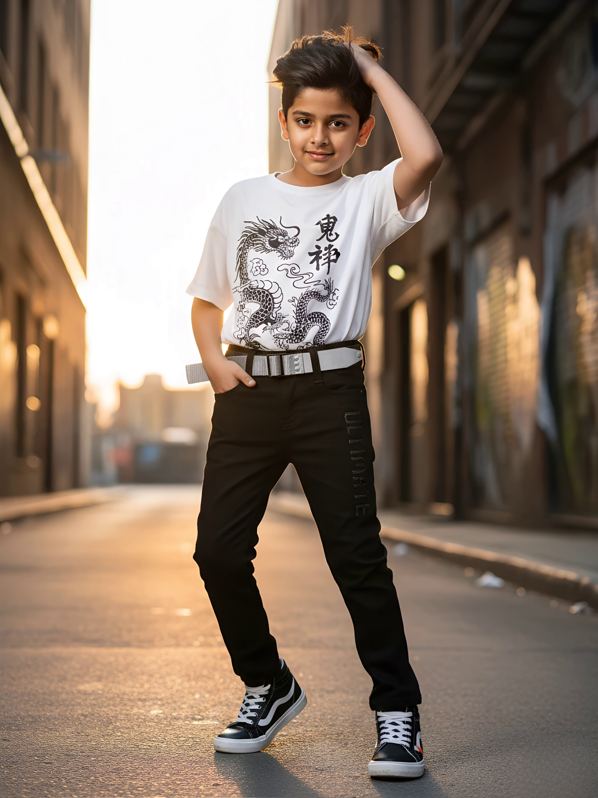 Boys' Premium Black Slim Fit Graphics Denim Jeans