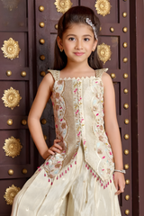Girls Embroidered Cream Palazzo Set