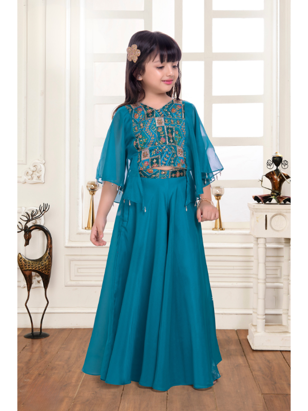 Girls Traditional 3/4th Sleeves Plazo Set - Green