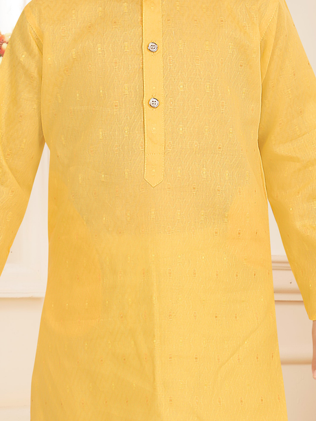 Boys Sunshine Yellow Cotton Silk Kurta Sets