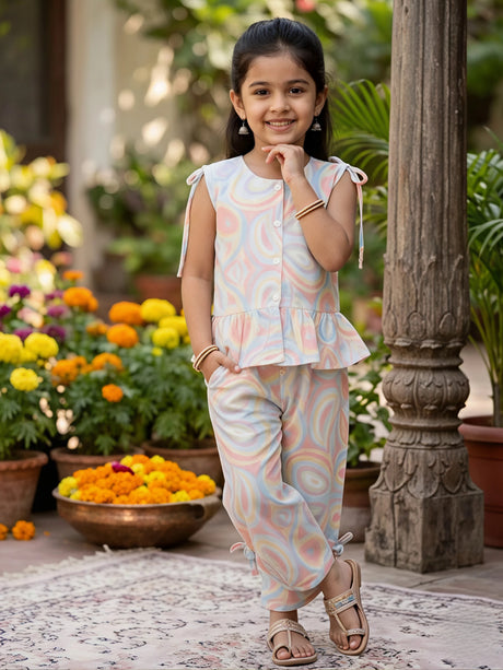 Girls Pink Pastel Swirl Peplum Co-ord Set