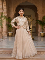 Elegant Cream Sequin Embroidered Lehenga Choli Set for Girls