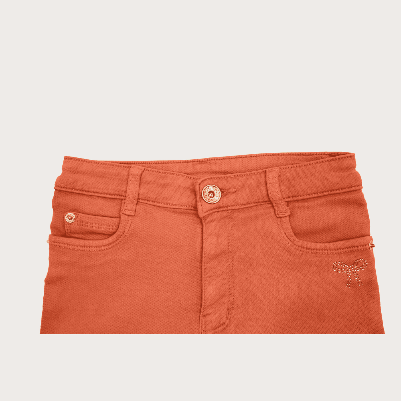 Girls Casual Plain Jeans Shorts Fixed Waist - Tomato