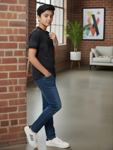 Boys' Black Washed Techwear T-Shirt with Utility Pocket & Contrast Panel