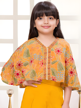 Girls' Bright Orange Leheriya Kurta and Sharara Set with Gota Work