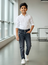 Boys' Premium Dark Grey Slim Fit Jeans with Adjustable Belt
