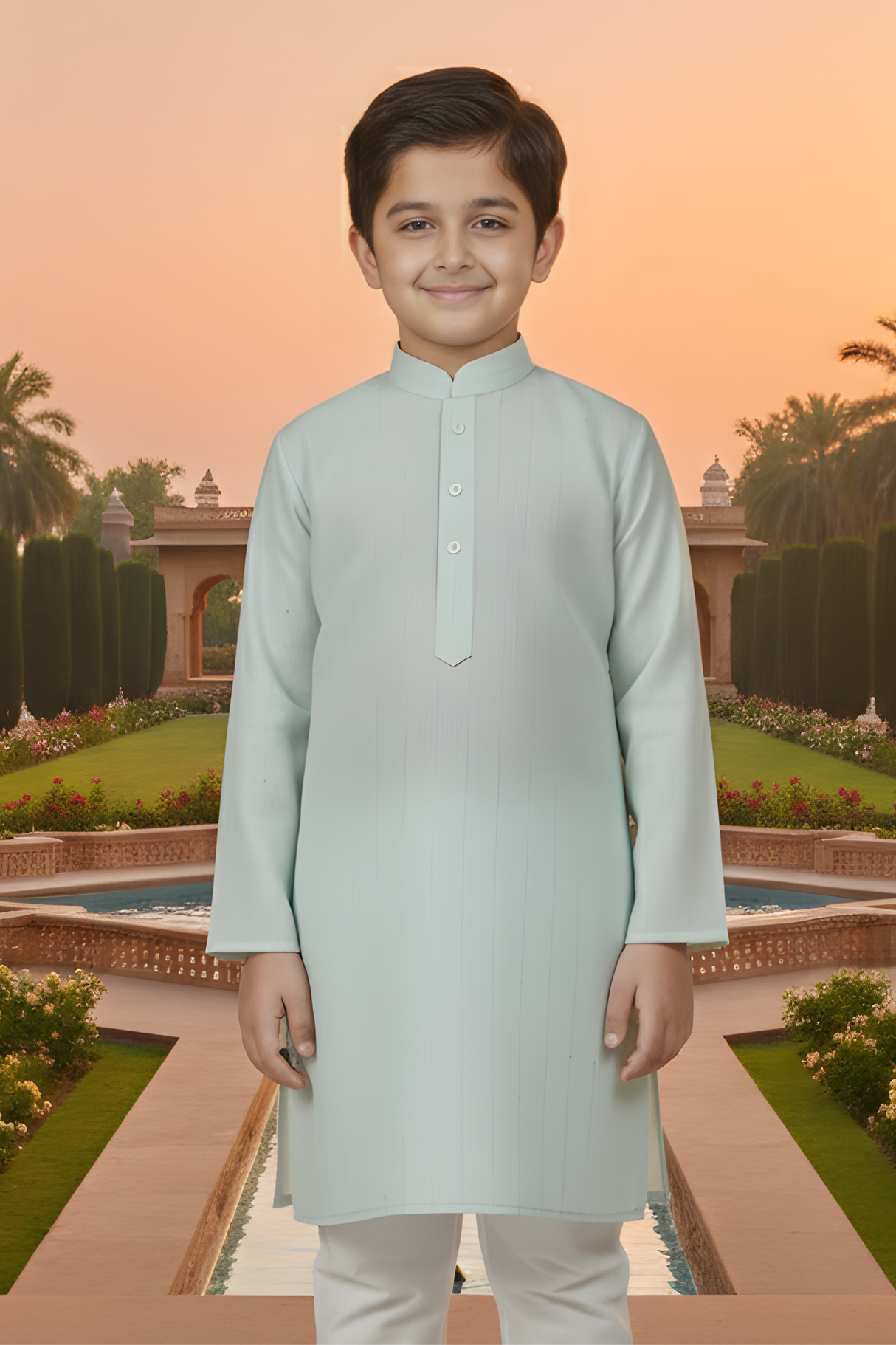 Boys' Classic Sky Blue Self-Design Kurta with Crisp White Pajama Set