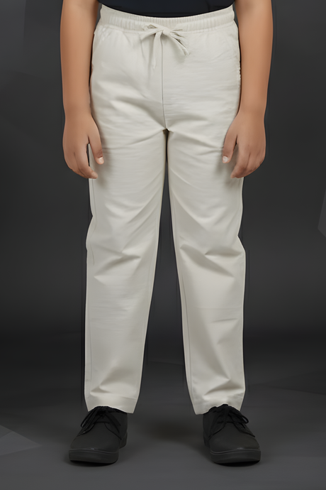 Boy's Comfortable Cream Linen-Blend Drawstring Trousers