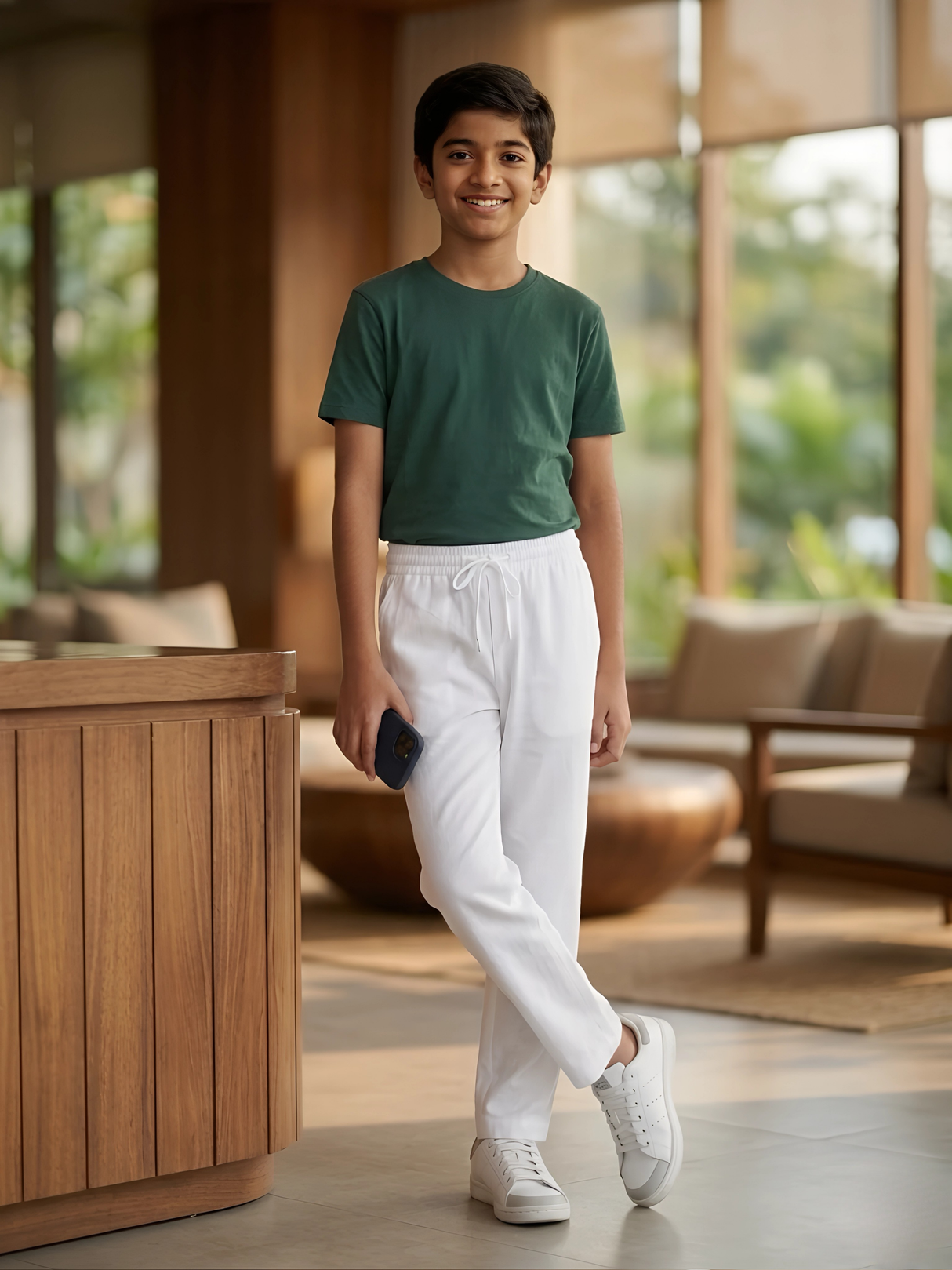Boys Premium White Cotton Track Pants