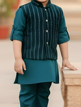 Boys Deep Teal Green Kurta Set