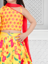 Girls' Elegant Ivory Multi-Color Embroidered Lehenga Set