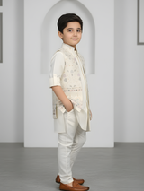 Boys' Classic Cream Solid Kurta and Pajama Set