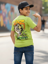 Looney Tunes Taz Mania Logo Kids' Lime Green T-Shirt.