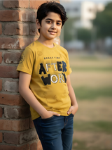 Boys' Mustard Yellow "AFTER WORK" Textured Graphic T-Shirt