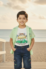 Boys’ 3-Piece "Urban Explorer" Set – Mint Green Shirt, Graphic Tee & Denim Cargo Shorts