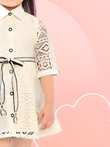 Girls' Cream Broderie Anglaise/Lace Shirt Dress with Black Belt