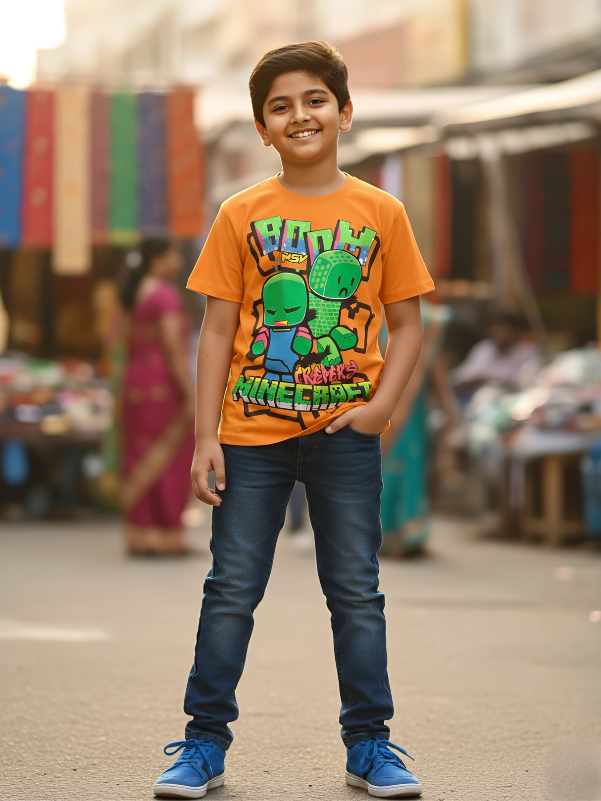 Boys Vibrant Orange Minecraft Graphic T-Shirt