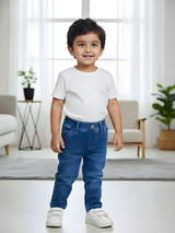 Boys' Classic Blue Straight-Fit Jeans with Elasticated Waistband