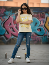 Girls' Abstract Floral Graphic Knit Top - Pastel Yellow..