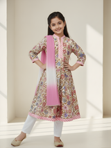 Girls' Casual Block Print Floral A-Line Tunic/Kurti