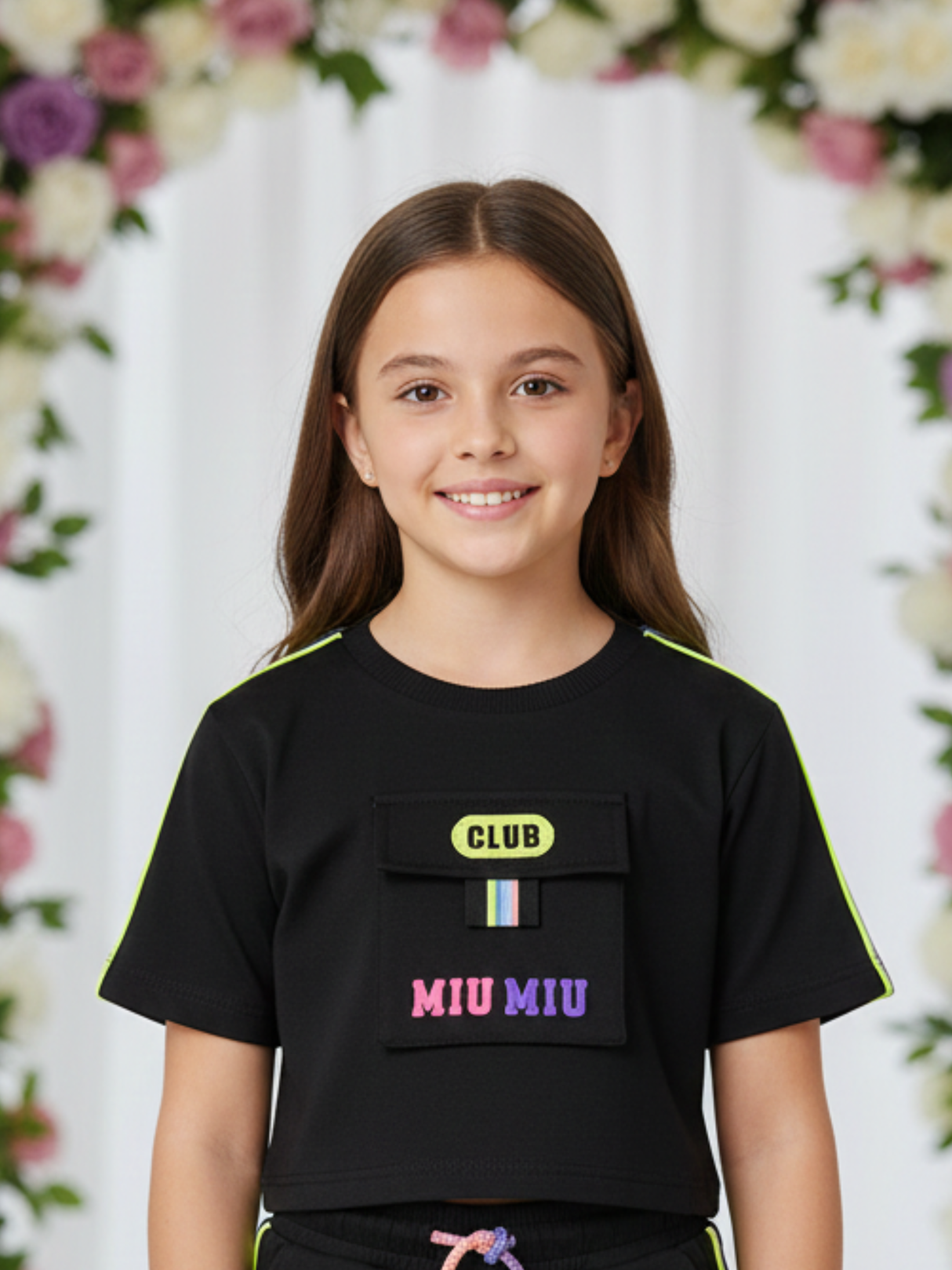 Girls' Black Crop T-Shirt & Cargo Jogger Set | Rainbow Print Co-ord Set