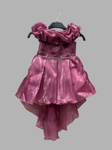 Girls’ Elegant Ruffle Party Dress – Shiny Rose Pink with Bow Back