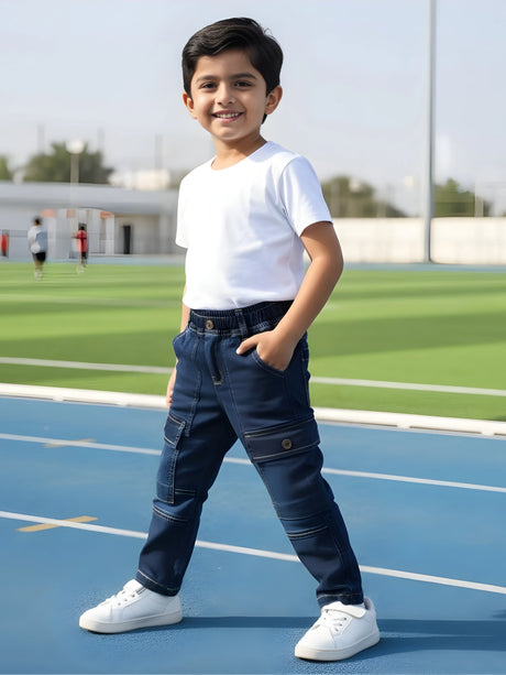 Boys Dark Blue Cargo Style Denim Jeans