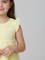 Sunshine Yellow Frock with White Broderie Anglaise & Ruffle Sleeves