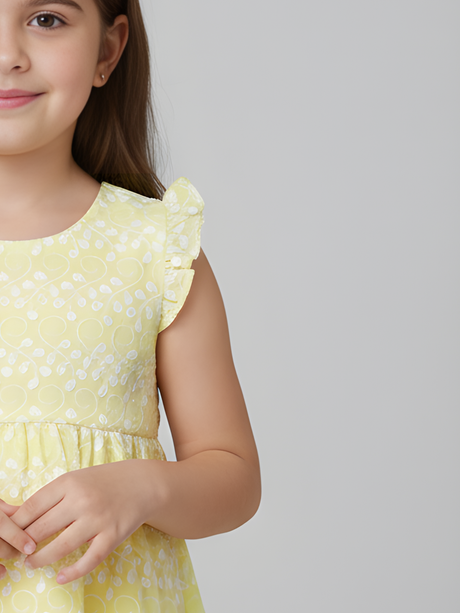 Sunshine Yellow Frock with White Broderie Anglaise & Ruffle Sleeves