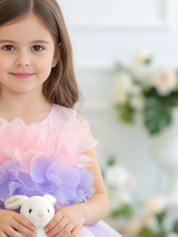 Dreamy Pastel Tiered Tulle Frock with Rosette Bodice - Pink, Lavender & Mint