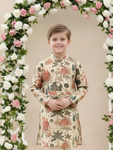 Boys Traditional Printed Chuddidar Kurta Set - Green