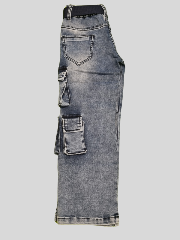 Boys Stylish Denim Cargo Jeans Pant with Belt  - Blue