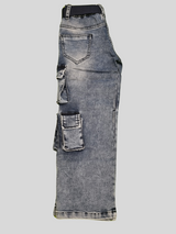 Boys Stylish Denim Cargo Jeans Pant with Belt  - Blue