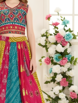 Vibrant Multi-Color Bandhani Style Print Kids Lehenga Choli Set
